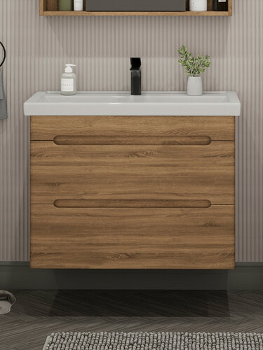 Изображение товара Тумба подвесная SanStar Diva 80 с раковиной Фостер 80 (комплект) для ванной комнаты, Gold Craft