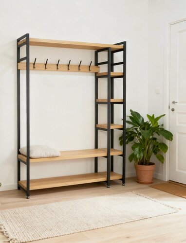 Изображение товара Прихожая в стиле лофт VERONA-6XXL массив дерева, 6 крючков, 150х37х196