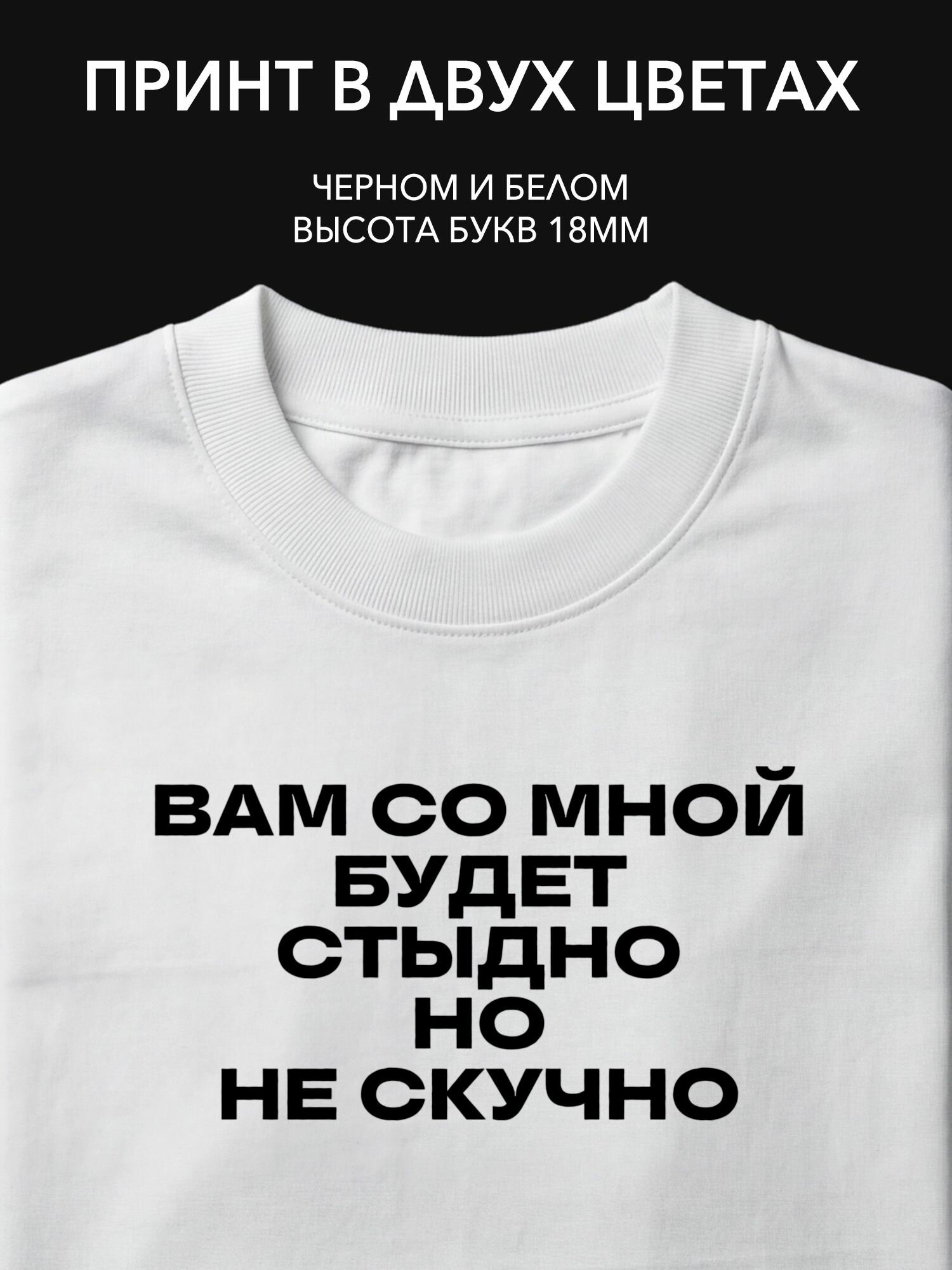 Термопринт надпись на одежду "Вам со мной будет стыдно, но не скучно" для тематических вечеринок, праздников и встреч с друзьями