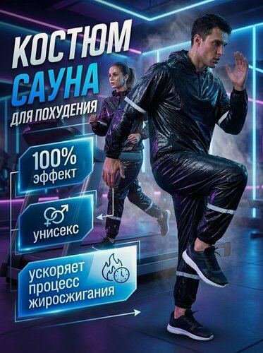 Изображение товара Костюм сауна для похудения, сгонка веса, размер L, унисекс, черный