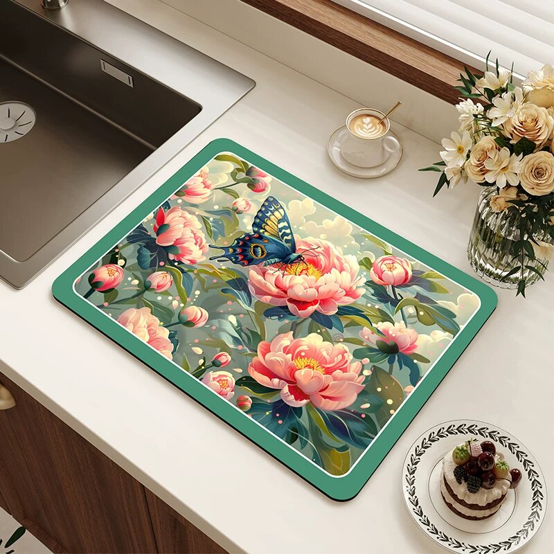 Силикатная гелевая подставка для кухни, квадратная форма, 50x80 см, нескользящая, впитывающая подставка с рисунком