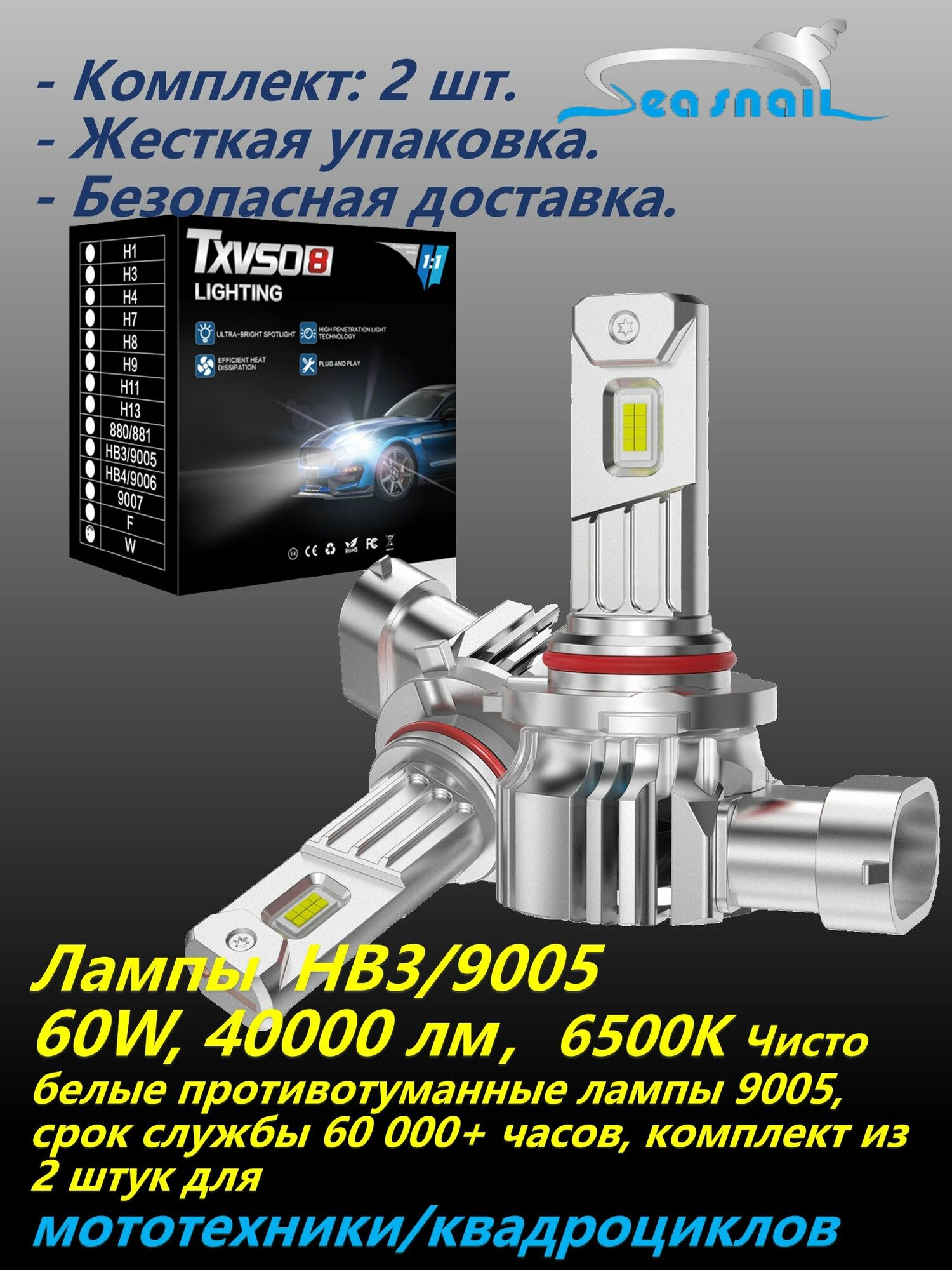 TXVSO8 Фары автомобильные, Противотуманная фара, 2 шт, арт. HB3/9005 60W, 14000 лм，6500K