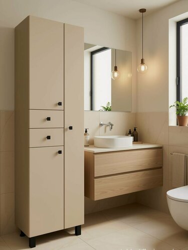 Изображение товара Шкаф-пенал в ванную напольный Руно 50, какао - бежевый, правый