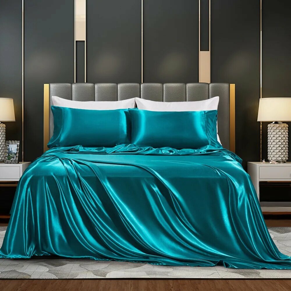 Комплект постельного белья King size с простыней 260x270 и наволочками 51x102, сине-зеленый