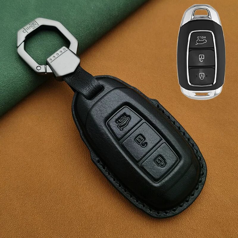 Кожаный чехол для ключей Hyundai 3-кнопочный черный для Elantra Tucson IX35 Sonata Nexo Lantra ix25
