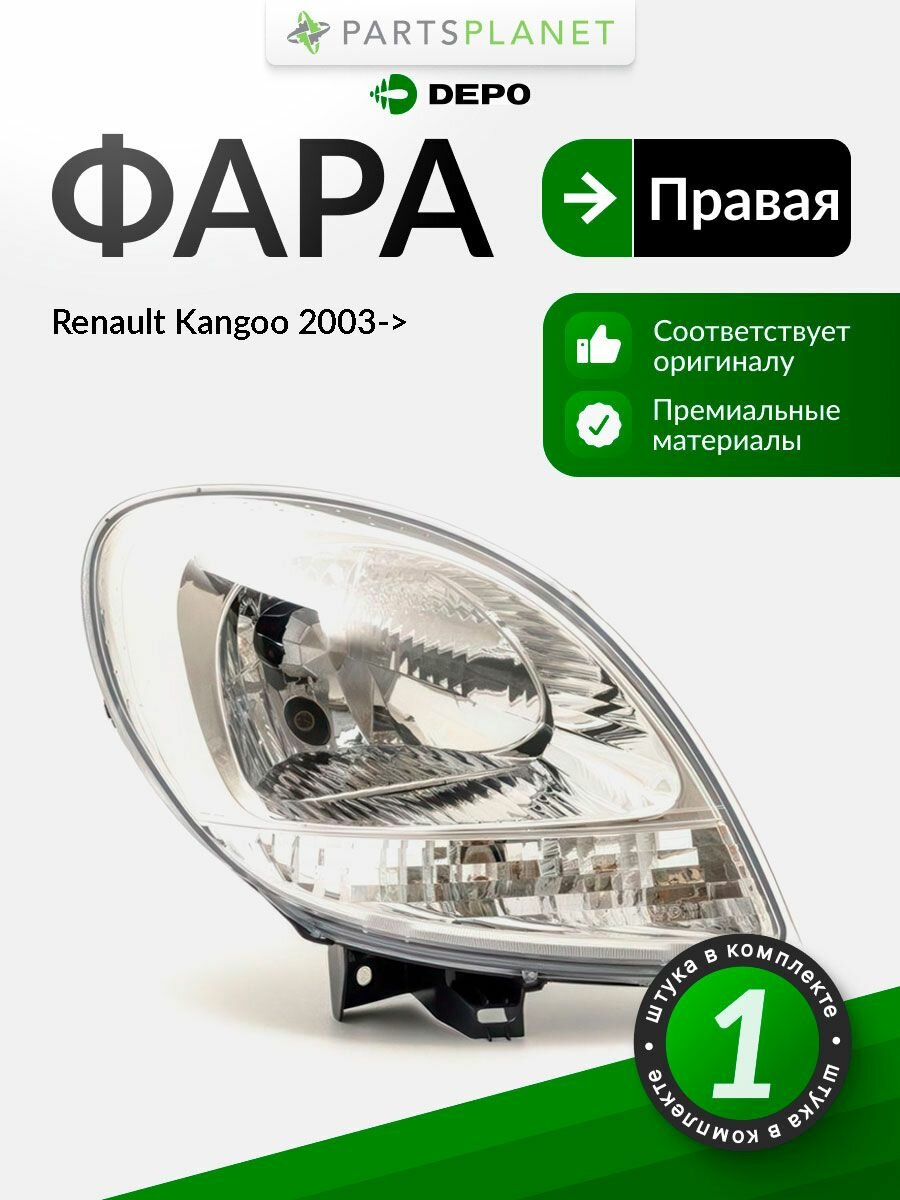 Фара правая для Рено Кангу 2003->, oem 8200236590 арт 5511145RLDEMC