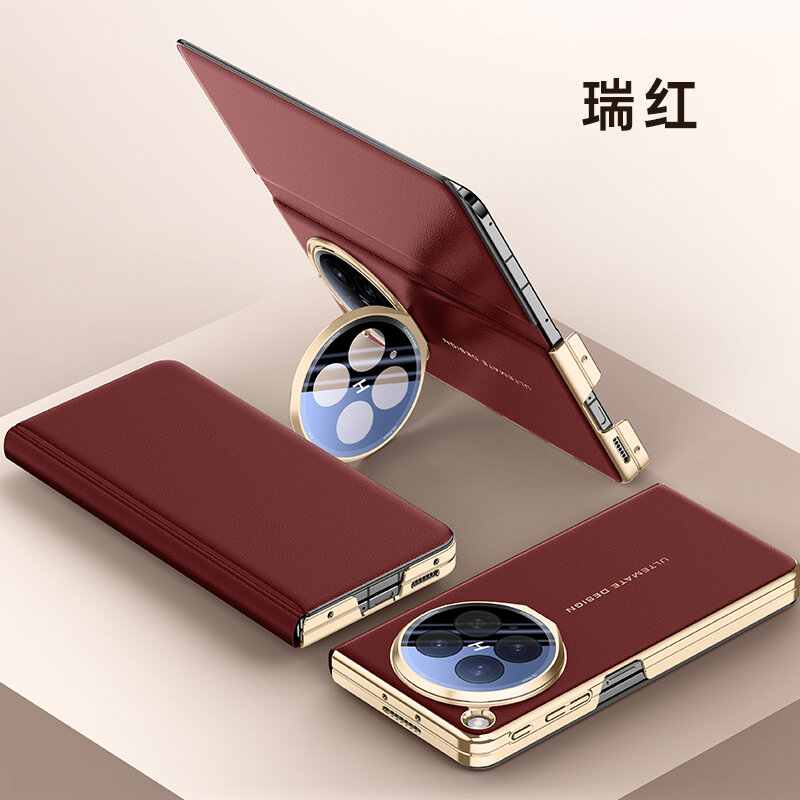 Чехол Для OPPO Find N6/Оппо Финд N6, soft touch, кобура, искусственная кожа, поликарбонат (PC), защита камеры, ударопрочный, встроенная подставка, усиленные углы, OPPO, OPPO Find N6, red,