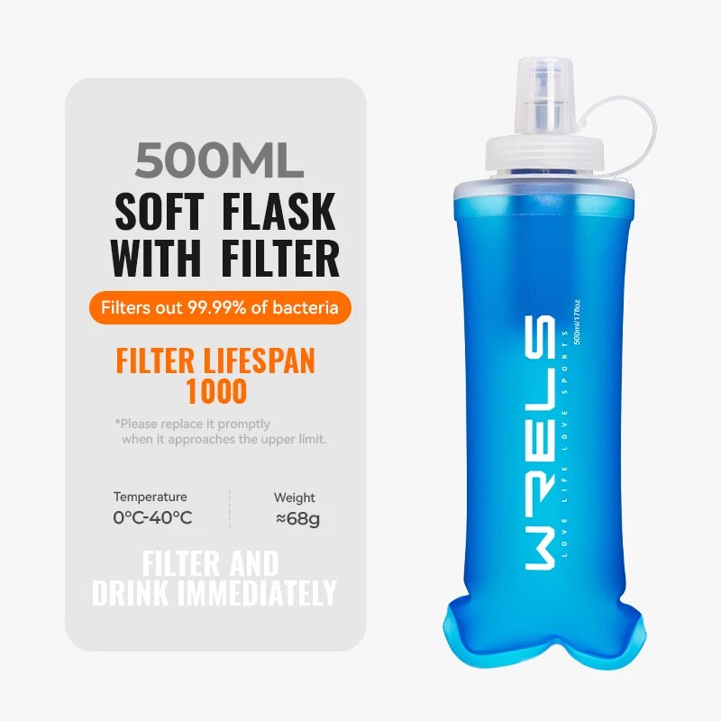 Бутылка для воды WRELS 500 мл с фильтром, Dark blue-filter