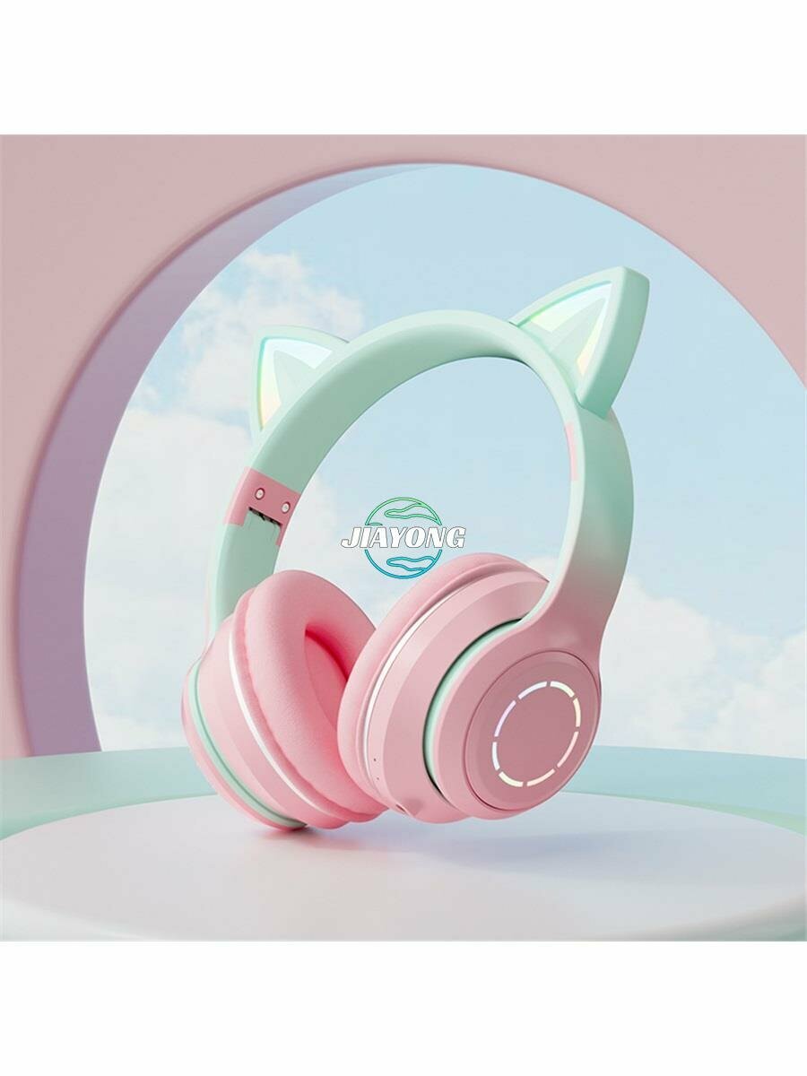 Наушники, с кошачьими ушами, беспроводные, Bluetooth, LED-подсветка, градиентные
