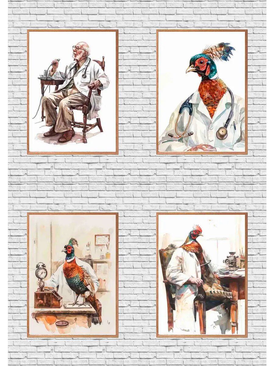 Птичий врач-фазан, 4 Плаката, 30x21см