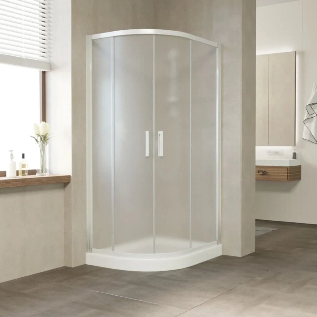 Душевой уголок Vegas Glass ZS-F 90*80 01 10 профиль белый, стекло сатин