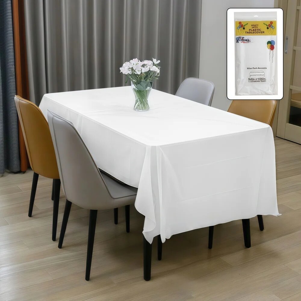 Пластиковая скатерть ПВХ для праздника 137x274 см Белый, WHITE