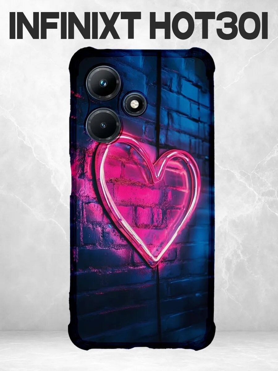 Чехол на Infinix Hot 30i неон сердце кирпич