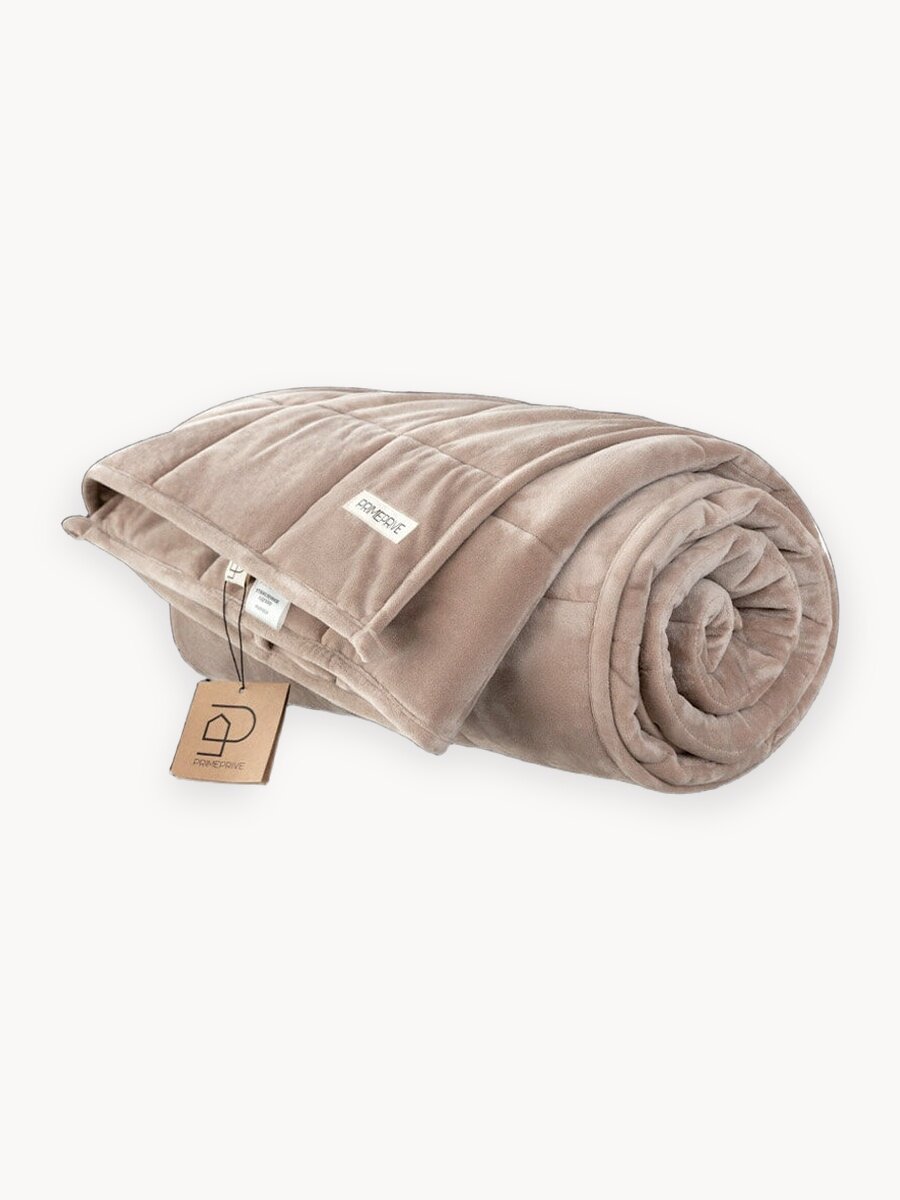 PRIME PRIVE Утяжеленное одеяло 6,8 кг "Минки" двуспальное 172х205, стеклянные гранулы в велюровом чехле