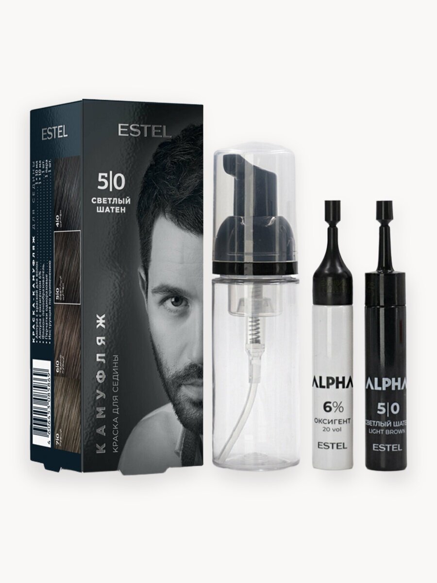 ESTEL / ALPHA HOMME – Тонирующая пена против седины Камуфляж тон 5/0 «Светлый шатен», 10мл, (арт: A5/K)