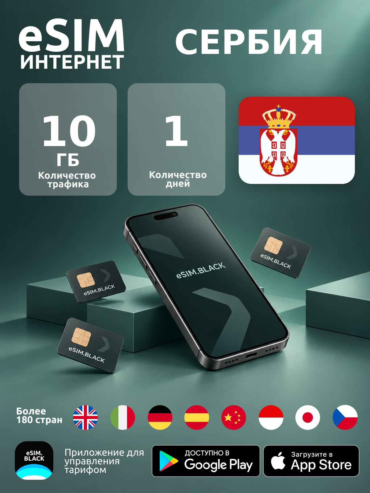Сербия/1 день/10 ГБ - eSIM для мобильного интернета ( iPhone | Android ).