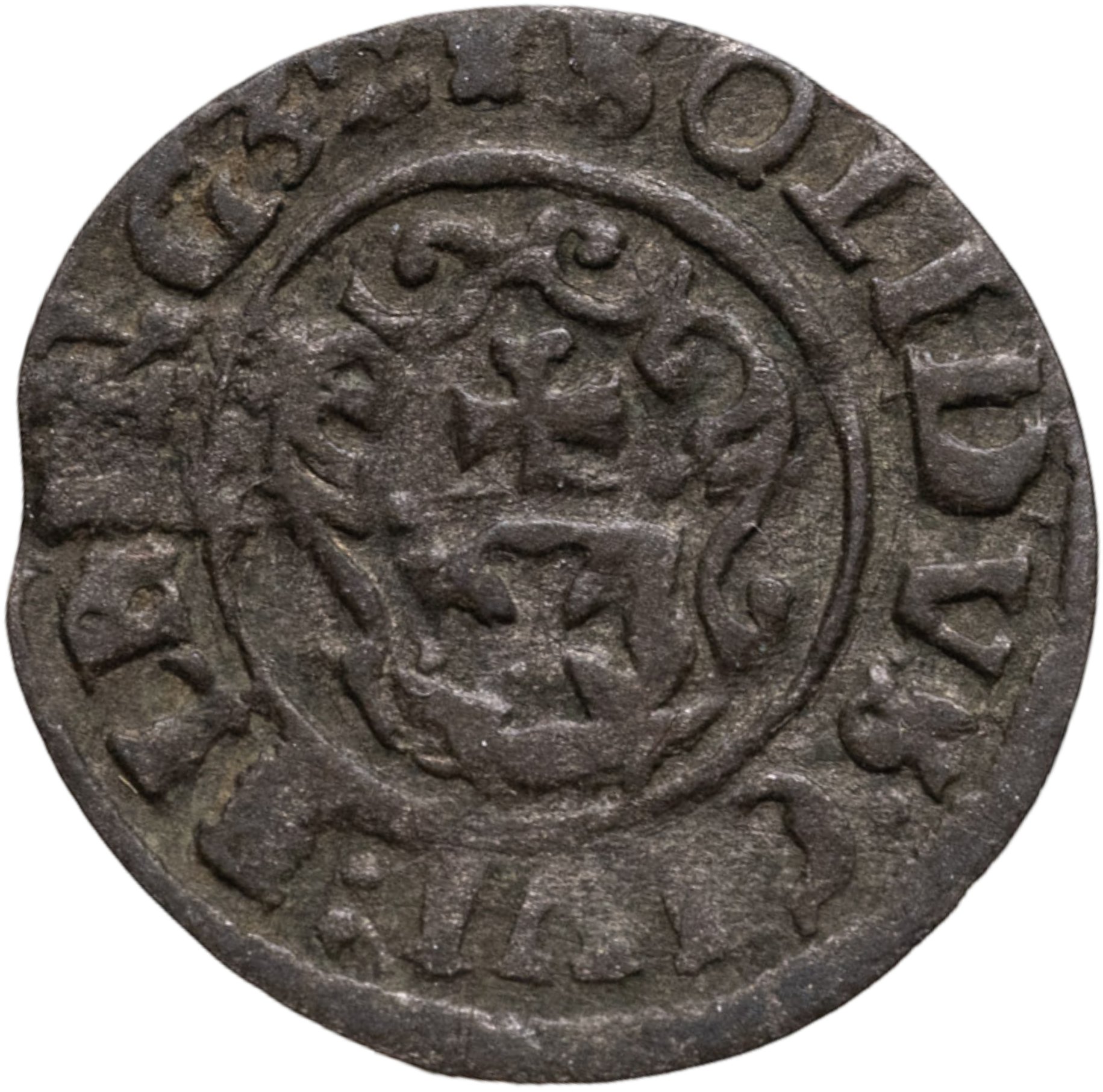 Шведская Ливония, г Рига, король Густав II Адольф, солид 1621-1632 гг , серебро биллон, в сохранности VF