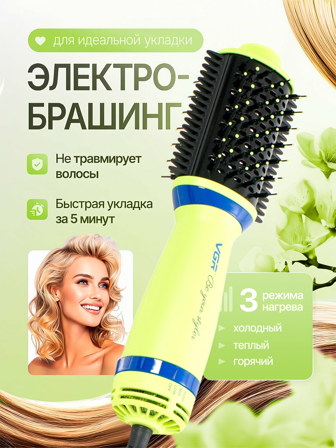 Фен-щетка-расческа VGR V-492, V-415, V-416, щетка для укладки волос, ионизатор