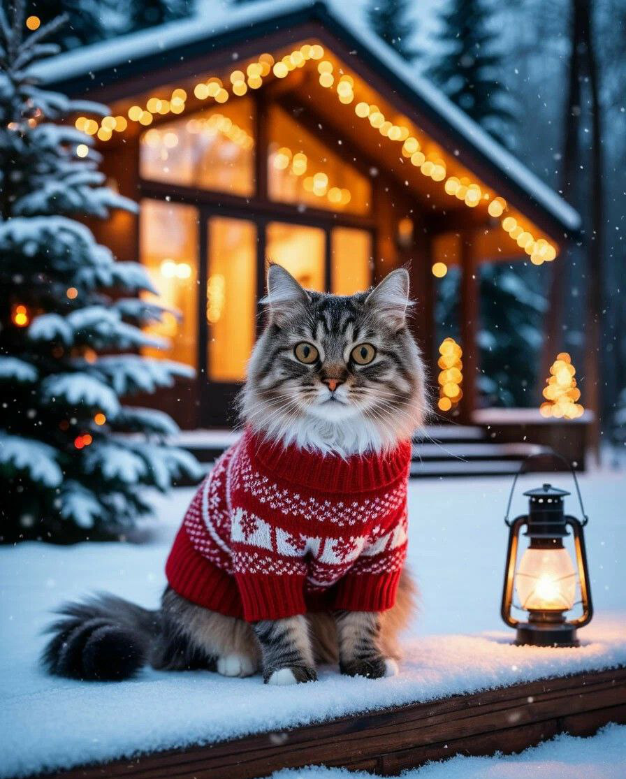 Интерьерная картина на холсте на подрамнике 40х50 Зимний котик