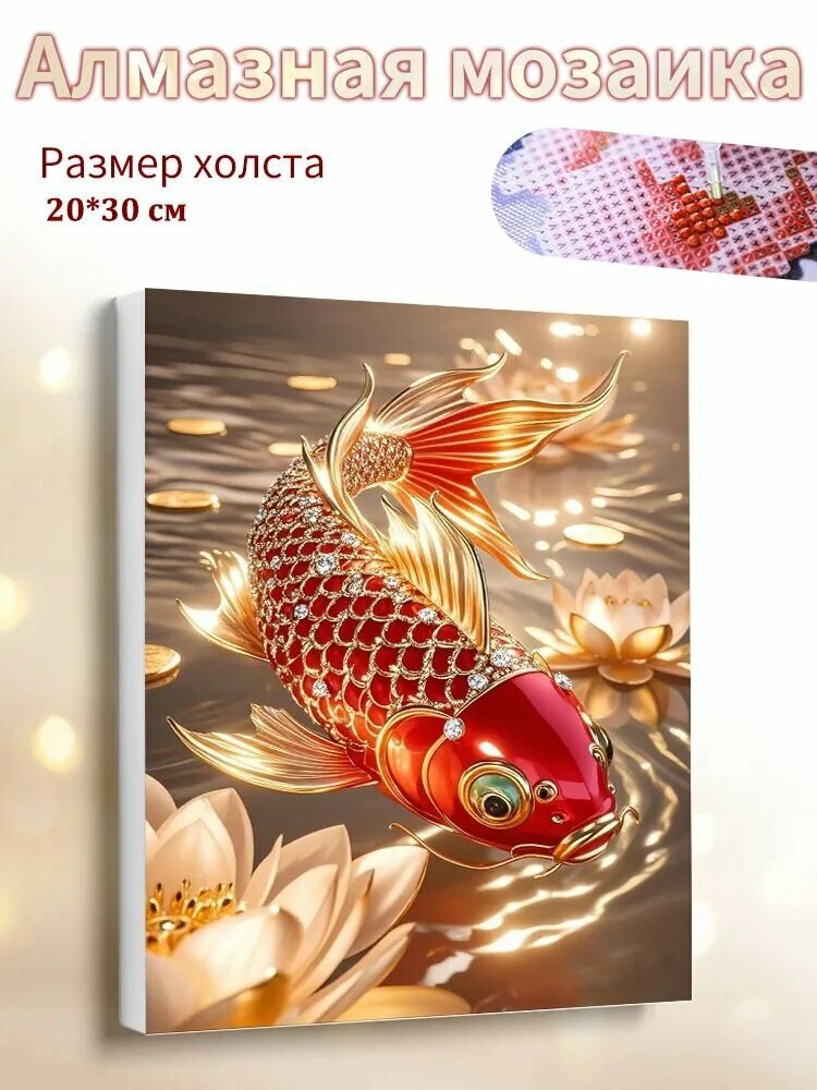 Алмазная мозаика на подрамнике 20x30cm "Кои" / картина алмазная стразами