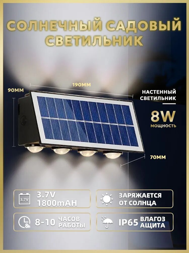 Basic Unittt Уличный светильник на солнечной батарее, 8W, 190мм, 8шт
