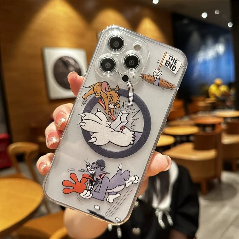 Чехол для iPhone 16 Plus MagSafe с рисунком мышка и кошка, мягкий силикон, защитная оболочка