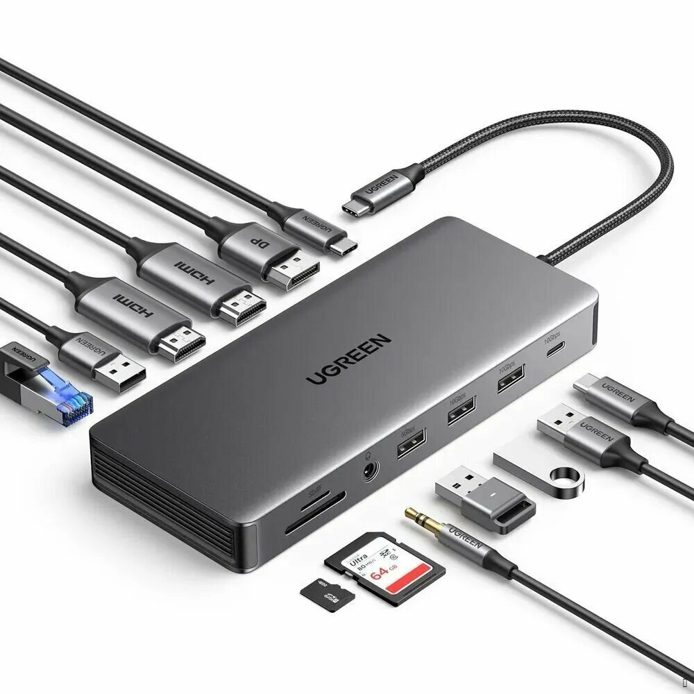 USB-концентратор CM681 15978, 13 портов, USB Type-C, 140*70*20 мм, металл, серый — фото 1