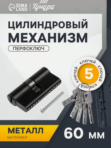 Изображение товара Цилиндровый механизм, 60 мм, перфор. ключ, 5 ключей, цвет черный