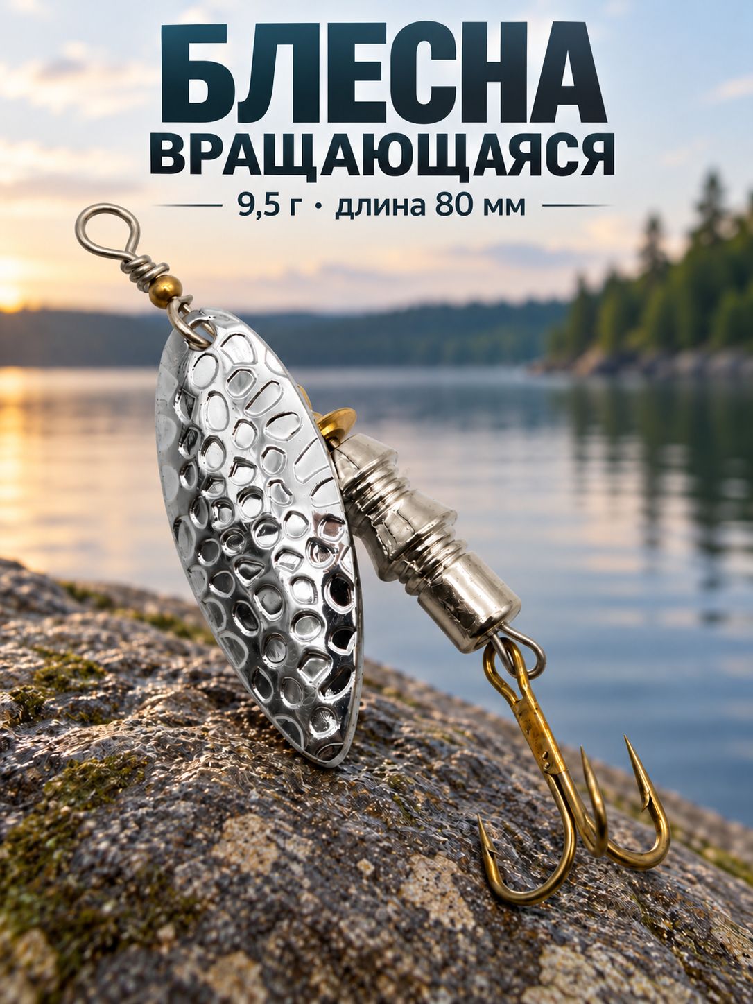 Блесна вращающаяся 9,5 г 80мм 8см чешуя серебро