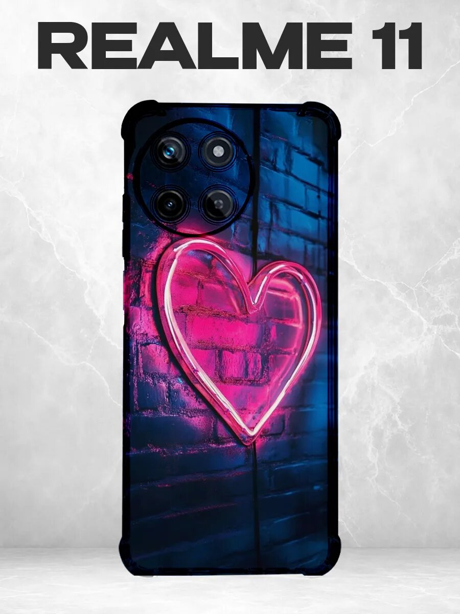 Чехол на Realme 11 неон сердце кирпич