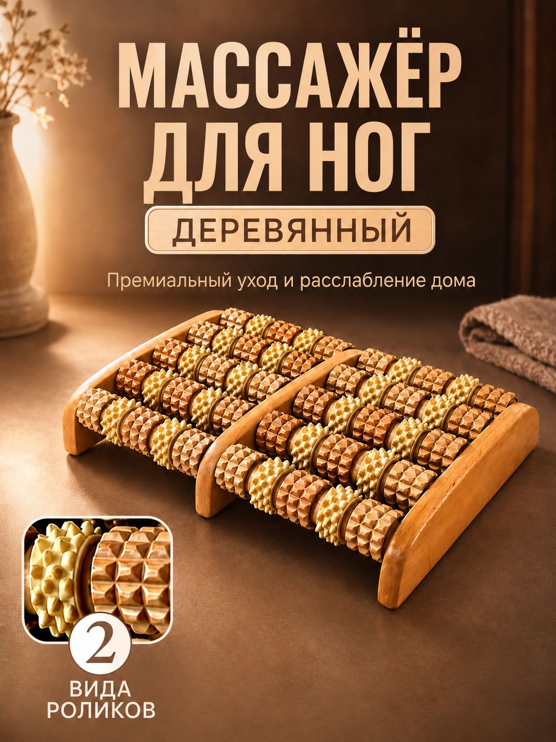 Массажер для ног роликовый, лимфодренажный массажер для ног деревянный "Счёты"