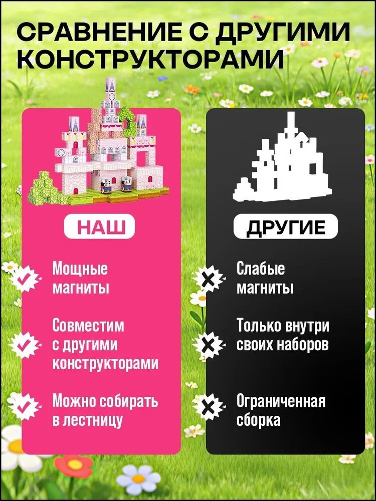 Конструктор магнитный Minecraft, 100 деталей, розовый, 3+, Пол: унисекс, Число деталей: 51 - 150 — фото 1