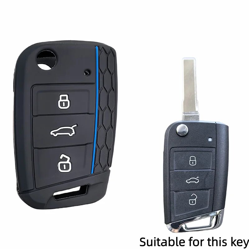 Силиконовый чехол для Volkswagen VW Polo Golf 7 Passat Tiguan MK2 Beetle Ateca Caddy Black Blue Line