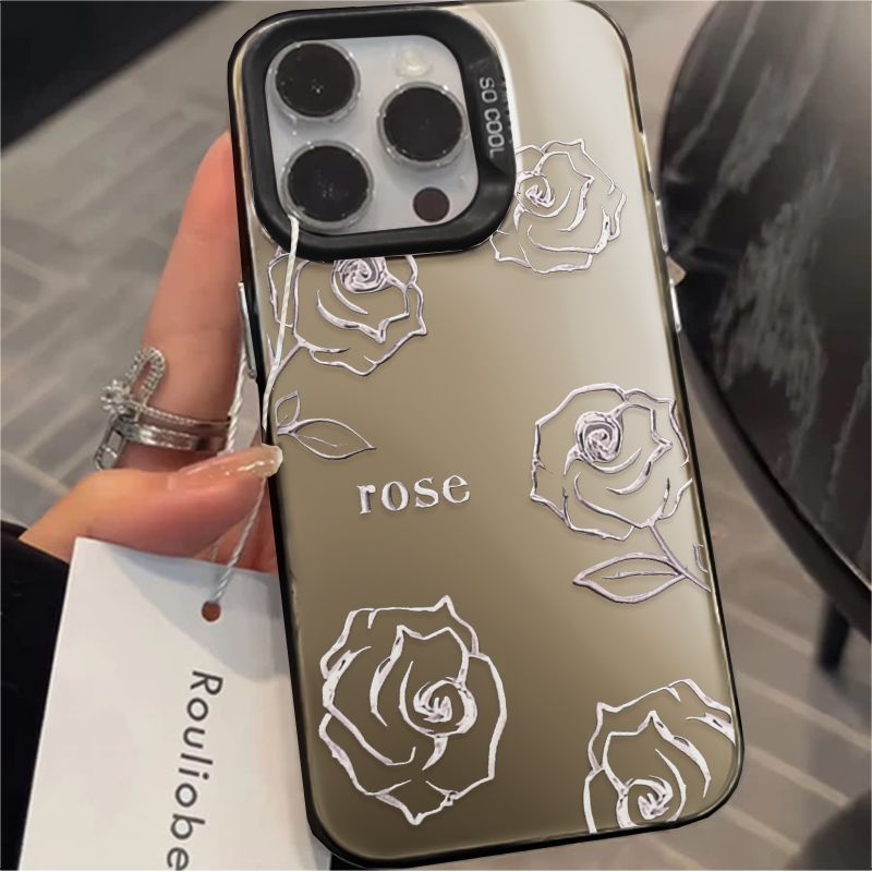 Чехол на Айфон 16 Про / iPhone 16 Pro белый с дизайном гроздья роз из серебряной нити, премиальный ударопрочный защитный чехол