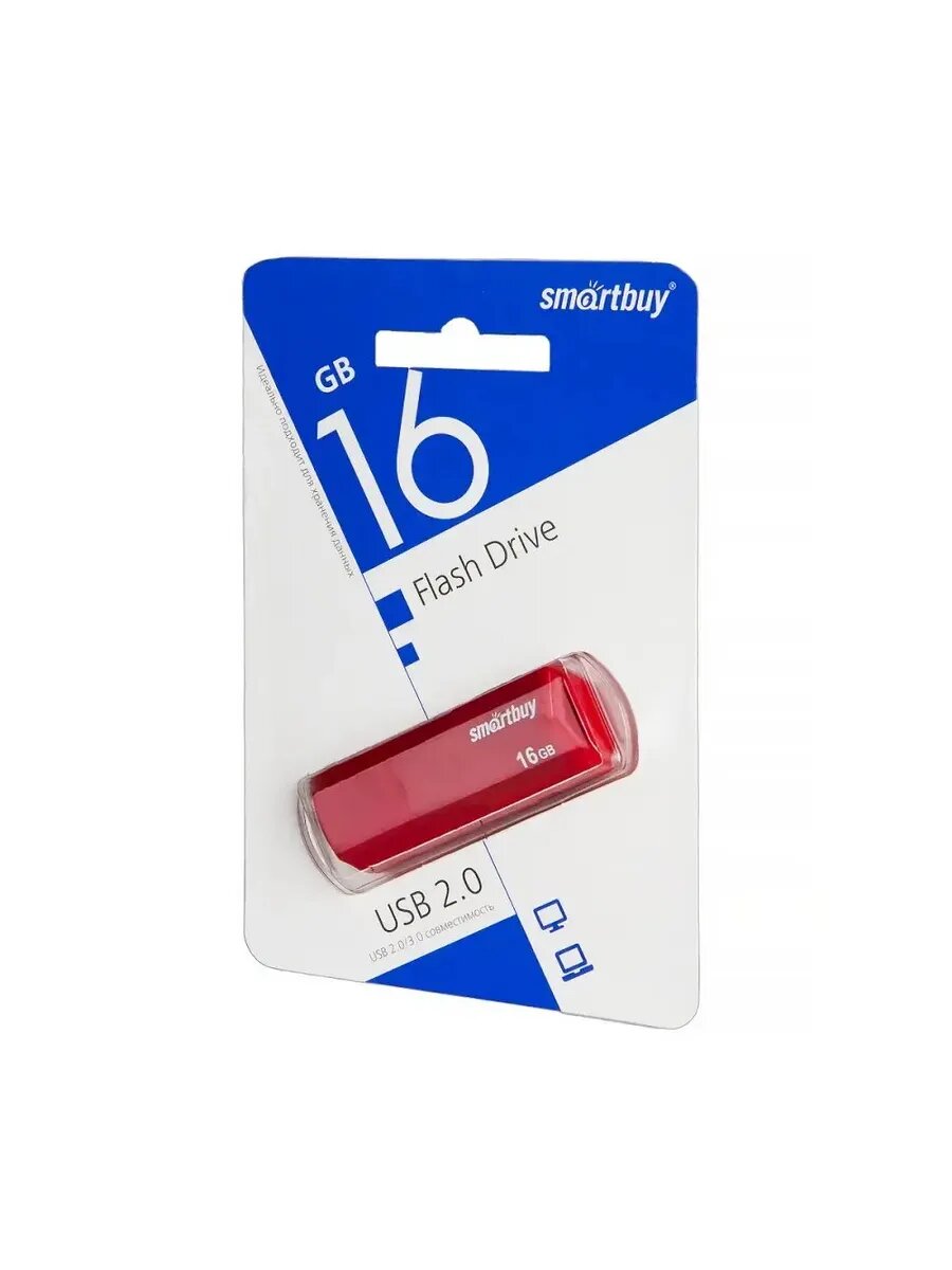 Компактный USB-накопитель 16 ГБ с красным дизайном
