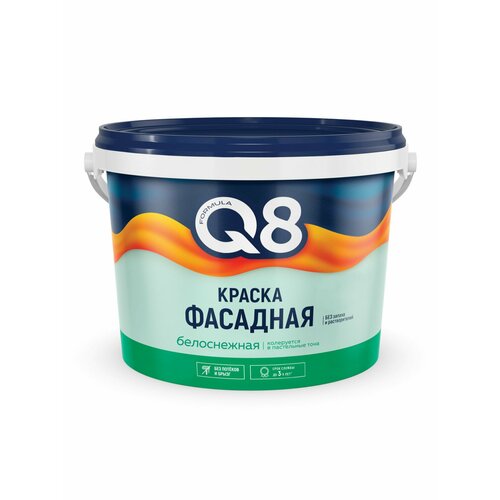 фото Краска воднодисперсионная, formula q8, акриловая, фасадная, матовая, белая, 2.7 кг
