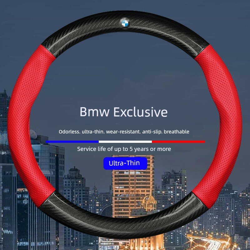Черный и красный руль из карбона с логотипом BMW, премиум кожа для автомобиля