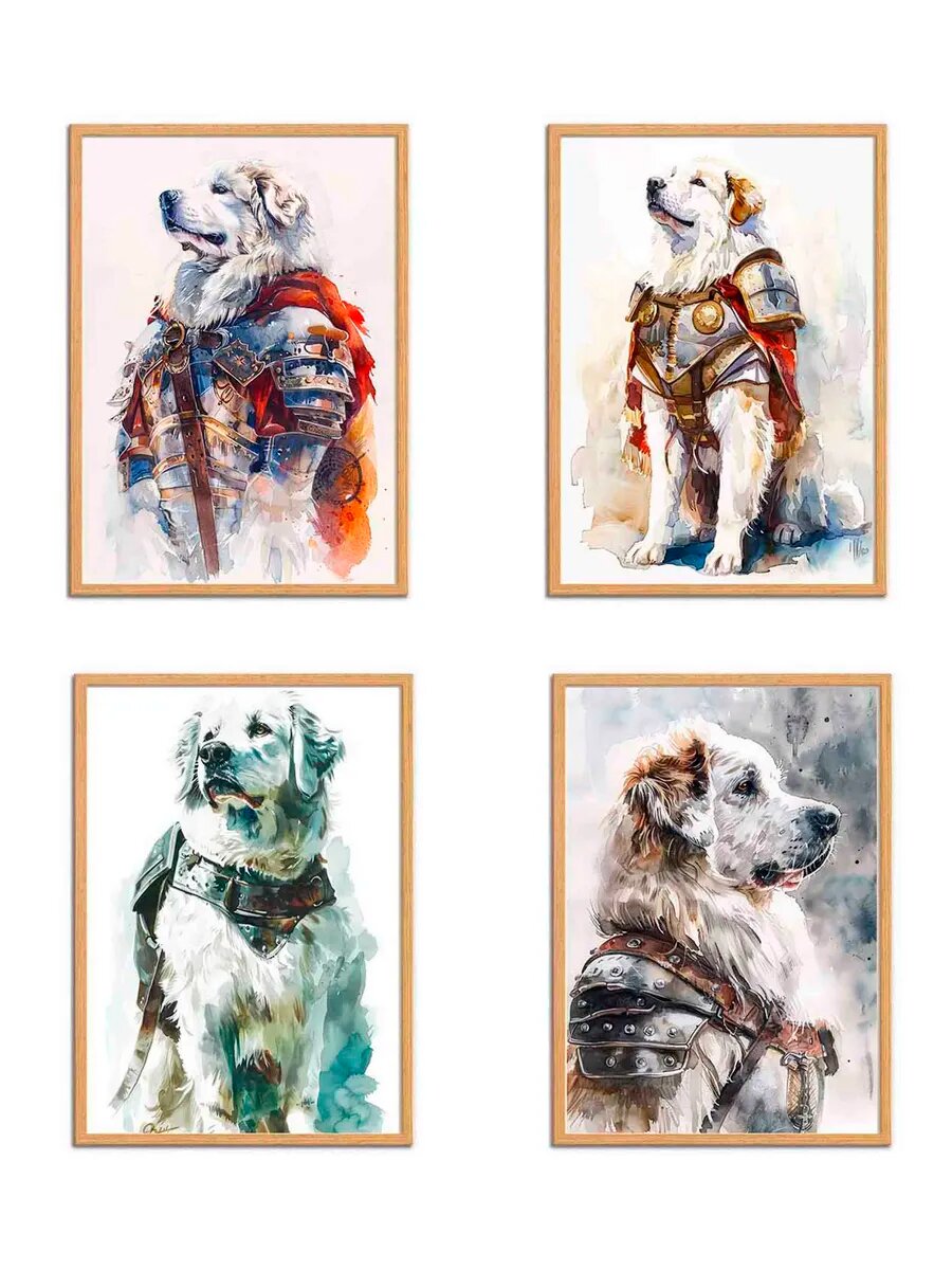 Большая пиренейская собака Гладиатор, 4 Плаката, 30x21см