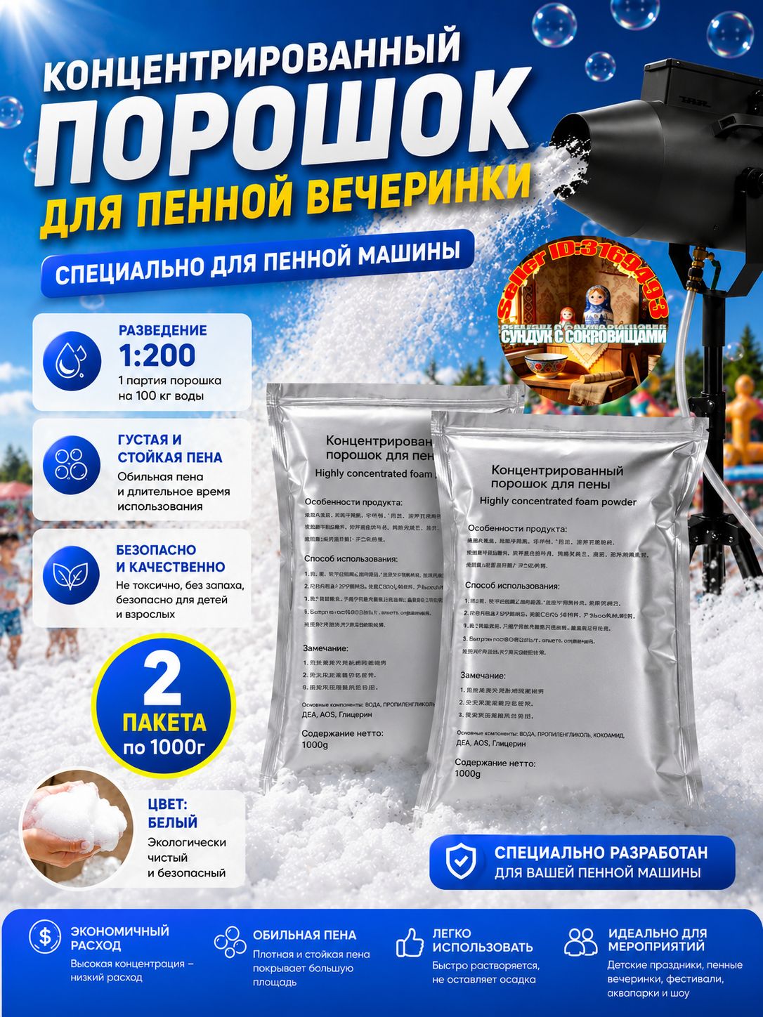 Пеногаситель, 1000 г*2, белый, пеногаситель