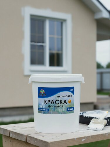 Изображение товара Краска водно-дисперсионная Оптимист Латек Л301 акриловая фасадная влагостойкая матовая белая 45 кг для наружных работ