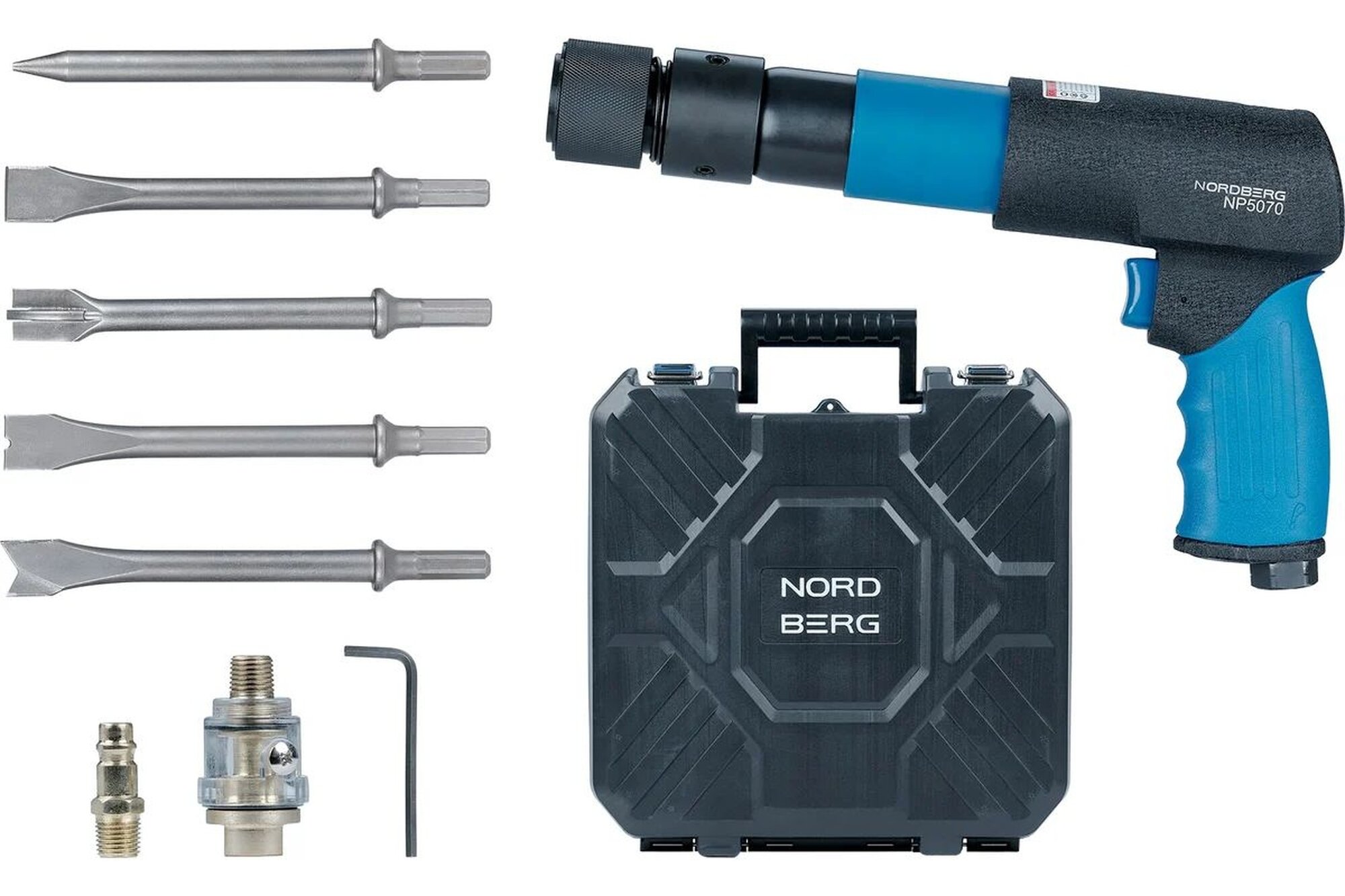 Пневмозубило Nordberg NP5070K, с насадками и минилубрикатором, кейс — фото 1