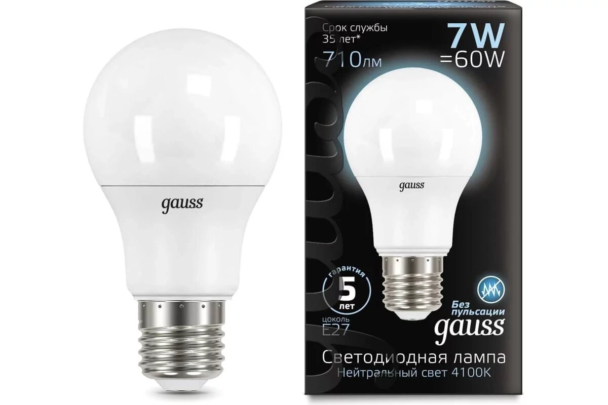 Лампа Gauss Black Груша A60 E27, 7 Вт, 710ЛМ, 4100K