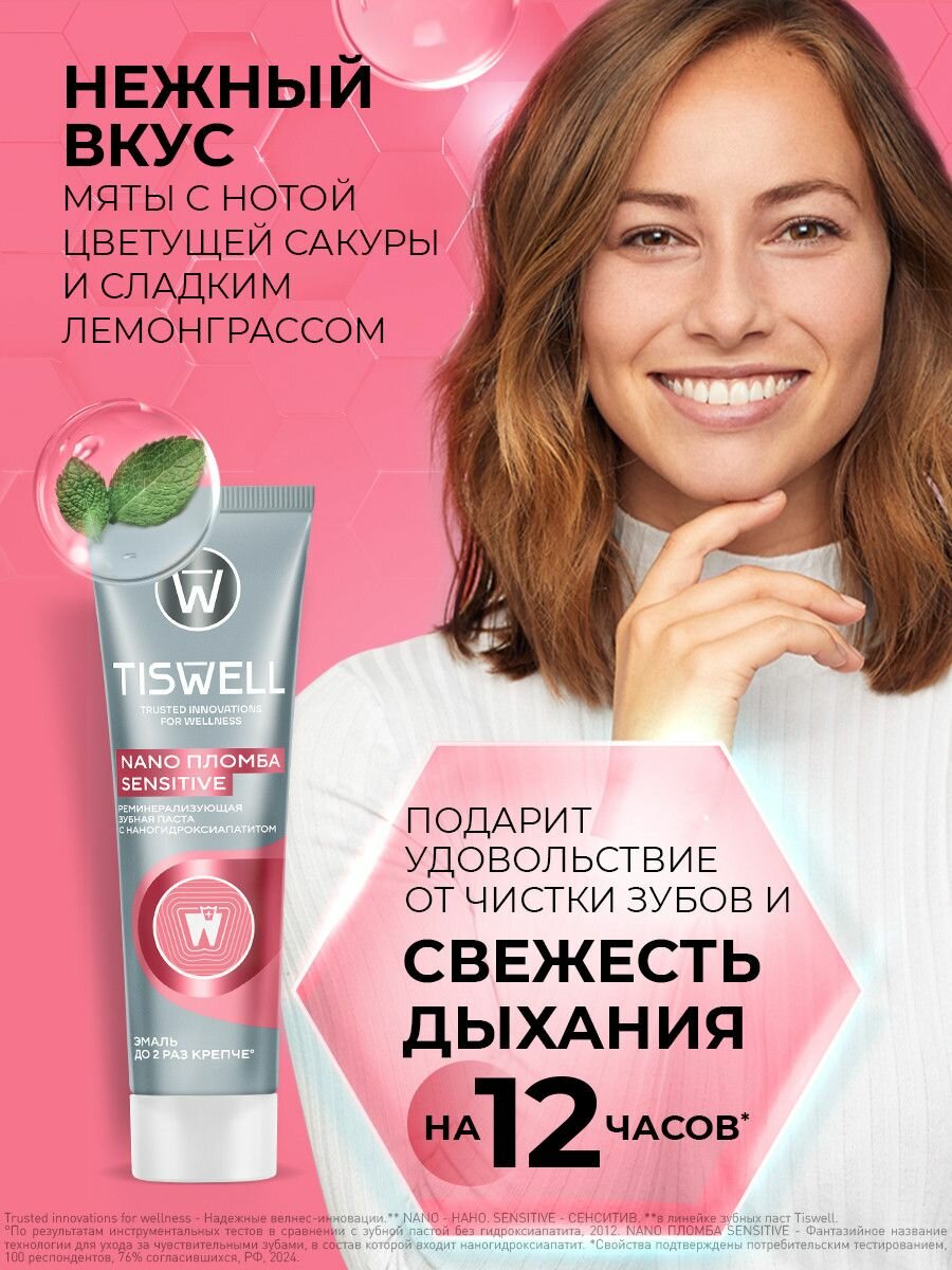 TISWELL Зубная паста для чувствительных зубов и десен, от кариеса и налета, с фтором и ксилитом реминерализующая, 110 гр 2 шт