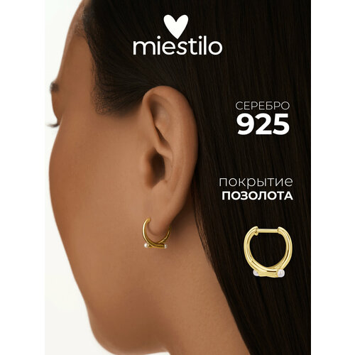 фото Серьги miestilo, серебро, 925 проба, золочение, жемчуг имитация, длина 0.13 см, , золото