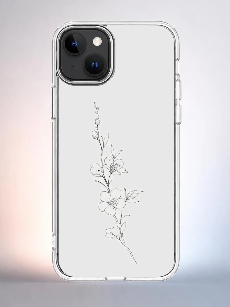Чехол iPhone 14 сакура скетч силиконовый прозрачный