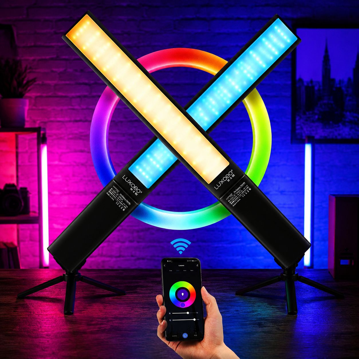 LUXCeO P6 RGB цветной фото-светодиодный палочный видеосветильник, портативный, с управлением через приложение, полноцветный светодиодный заполняющий свет (черный)