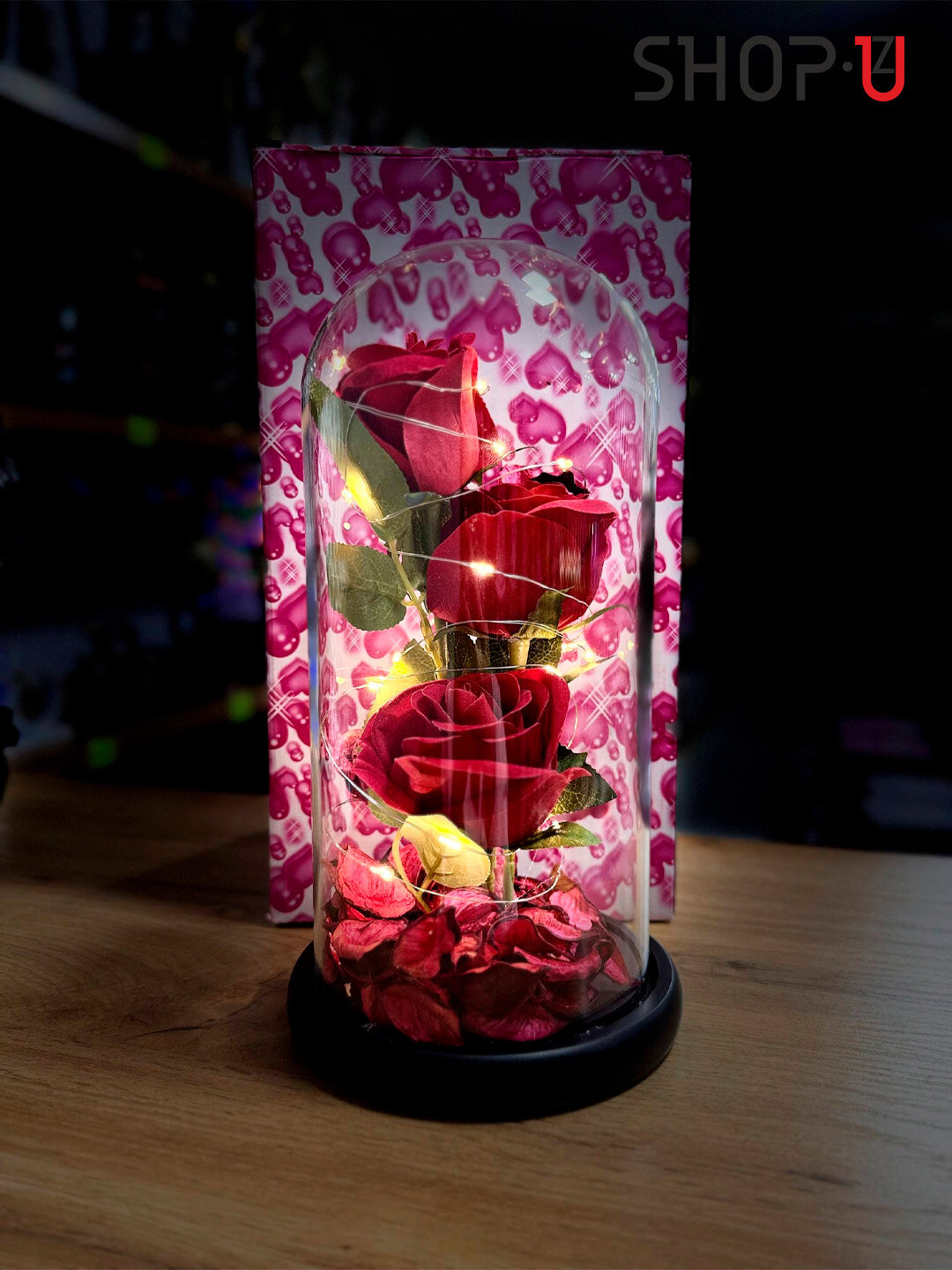 Вечные цветы, Роза под куполом "Красавица и чудовище", LED-подсветка, стиль современный