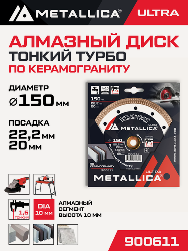 Изображение товара Диск алмазный тонкий турбо METALLICA Ultra 150x22,2/20 мм, к-гранит
