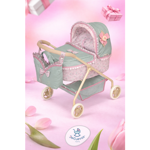 Коляска для кукол люлька DeCuevas Toys 86045, с аксессуарами, съемной сумкой, высота ручки 56 см, серия Прованс, классический дизайн