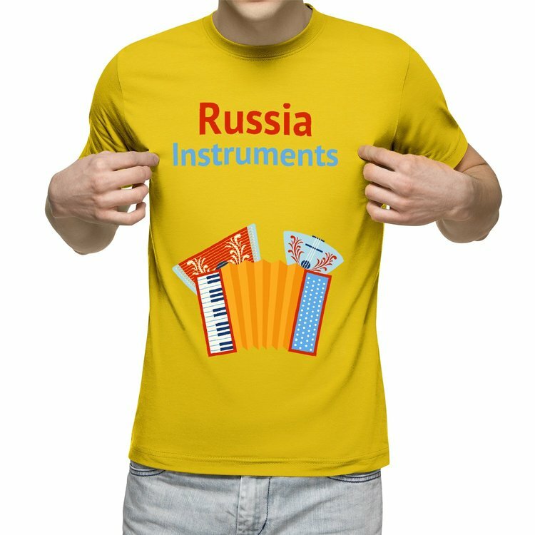 Мужская футболка «Русские инструменты гармонь и балалайка» (желтый, 2XL)